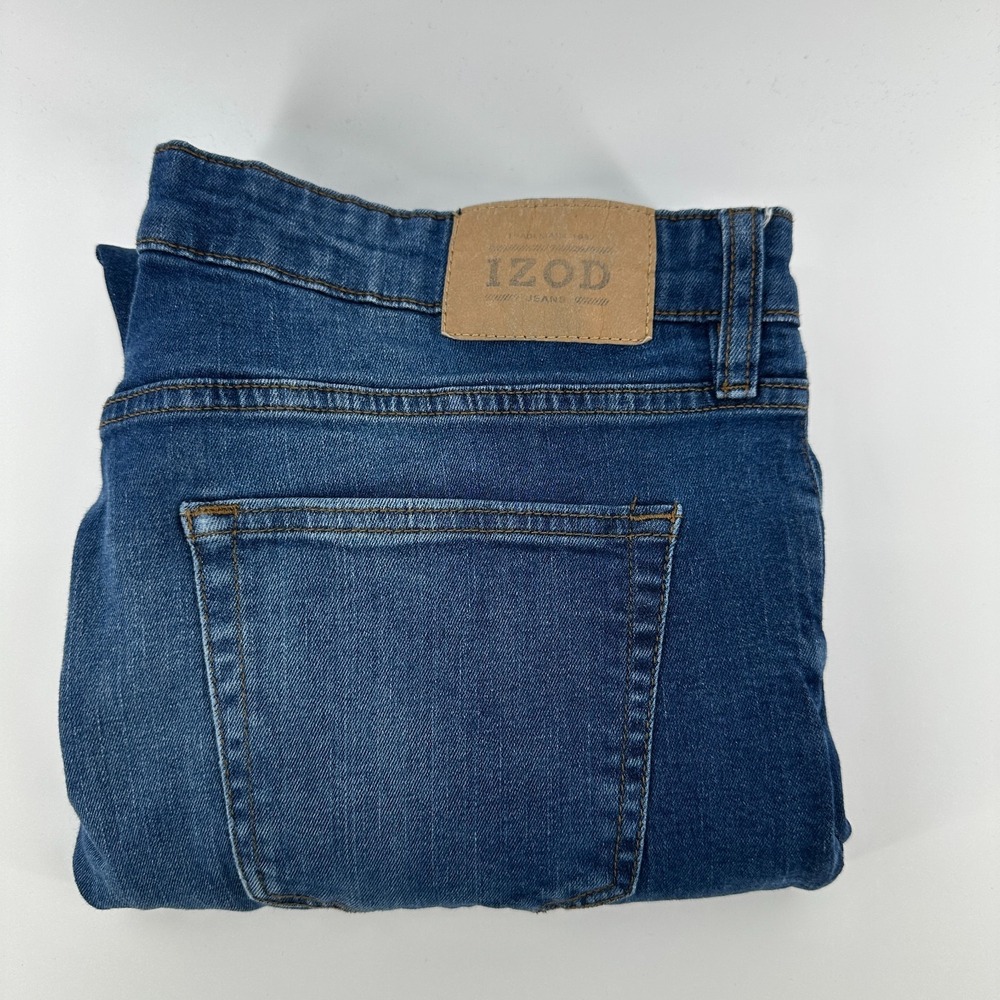Izod Jeans Mens 36x34‎ Blue Stretch Denim Slim Tapered Fit Mid Rise Classic
